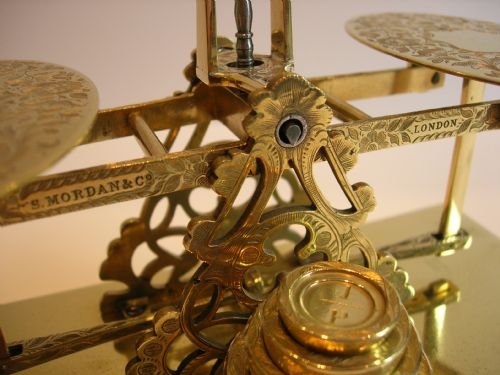 fig 1. Top Notch Engraved Brass Postage Scale by Samson Mordan c.1880