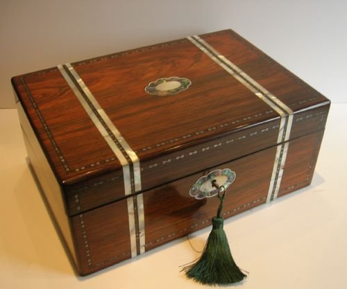 Antique Scottish Made Inlaid Rosewood Writing Slope / Lap Desk - Secret Drawers