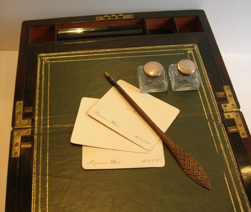 fig 1. Antique Scottish Made Inlaid Rosewood Writing Slope / Lap Desk - Secret Drawers
