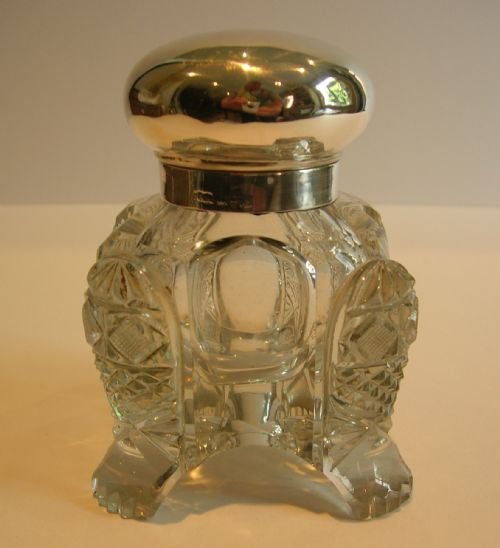 Stunning Antique Cut Crystal & English Sterling Silver Inkwell