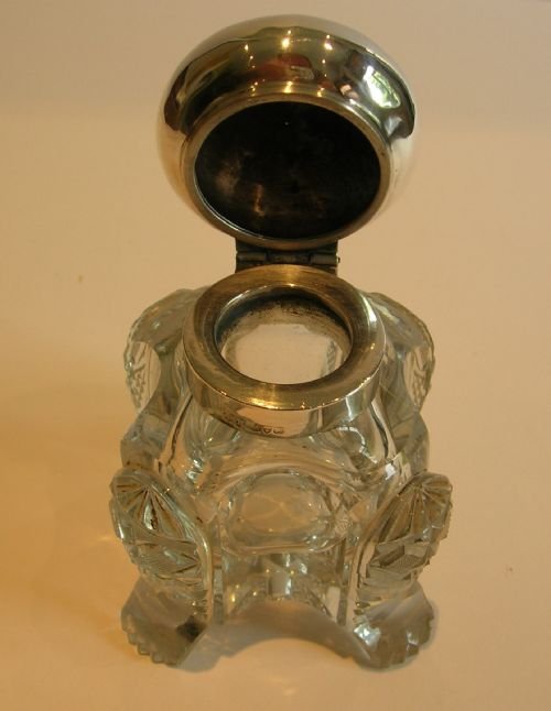 fig 1. Stunning Antique Cut Crystal & English Sterling Silver Inkwell