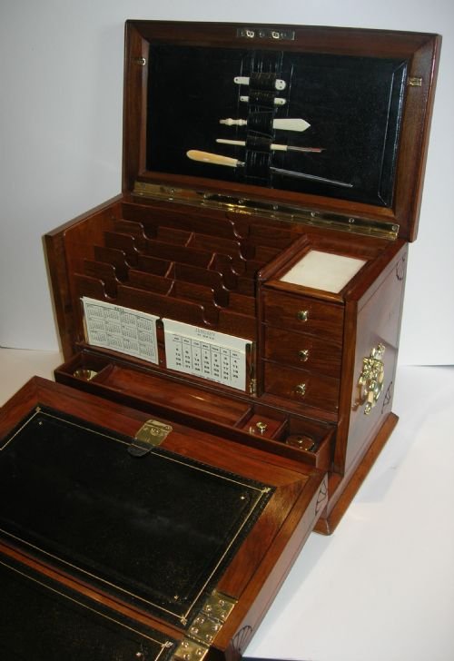 Grand Top-notch Antique Stationery Cabinet / Writing Box C.1880 - Carved Walnut