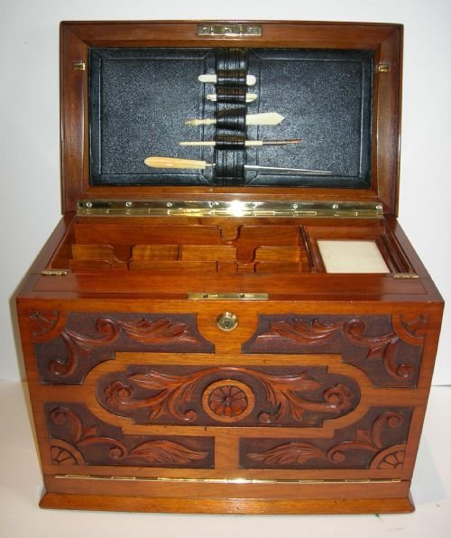 fig 4. Grand Top-Notch Antique Stationery Cabinet / Writing Box c.1880 - Carved Walnut