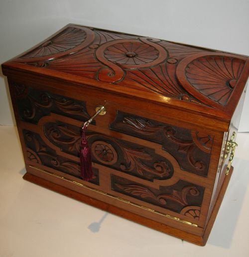 fig 1. Grand Top-Notch Antique Stationery Cabinet / Writing Box c.1880 - Carved Walnut