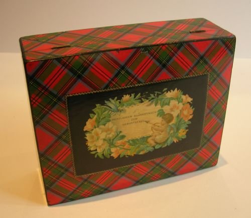 Scottish Mauchline Tartan Ware Box - German Birthday Greeting C.1880 - Stuart Tartan