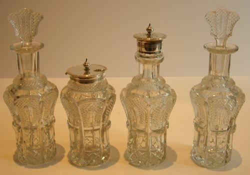 fig 1. Antique English Cut Crystal & Silver Plated Cruet Set c.1900