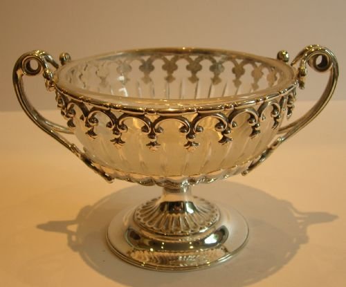 Fabulous Antique English Silver Plated and Glass Sugar Basket
