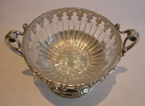 fig 1. Fabulous Antique English Silver Plated and Glass Sugar Basket