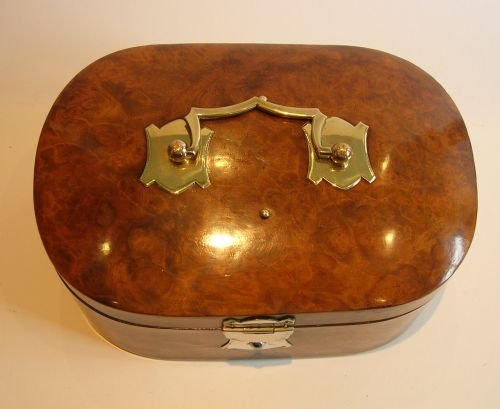 fig 1. Wonderful Antique English Burl Walnut Table / Jewelry Box c.1850