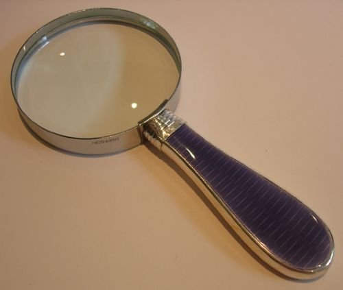 fig 1. English Sterling Silver and Amethyst Guilloche Enamel Handled Magnifying Glass