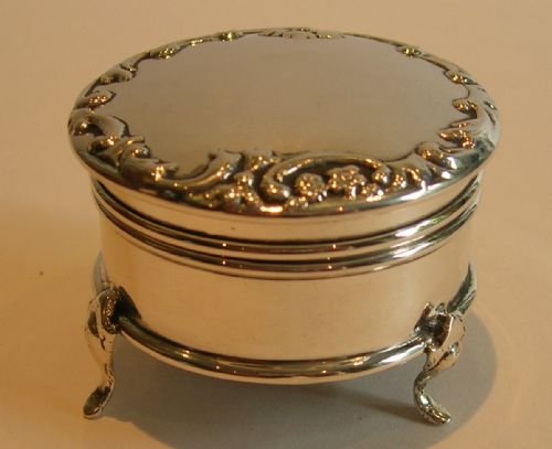 Pretty English Sterling Silver Trinket or Jewellery Box - Edwardian