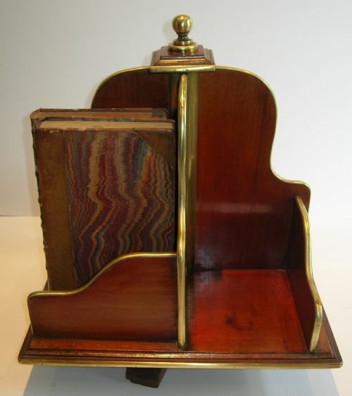 fig 1. Unusual French Mahogany and Brass Revolving Book Caddy For Desk-Top