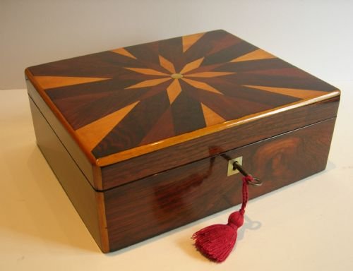 fig 1. Handsome Antique English Inlaid Rosewood Table / Desk Box c.1830