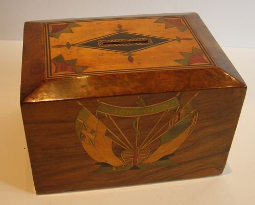 Inlaid Walnut Antique English Trinity House Money Box / Bank - Maritime Interest, C.1870
