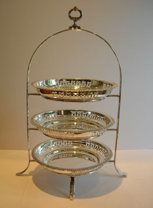 Stunning English Silver Plated Cake Stand C.1910 - Pierced Baskets