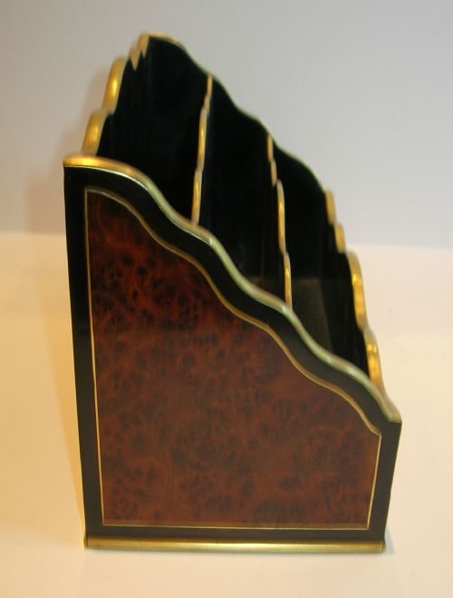 fig 1. Stunning Antique French Amboyna and Brass Letter Rack / Stationery Holder c.1890
