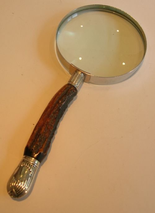 Grand Antique English Antler Horn & Sterling Silver Magnifying Glass