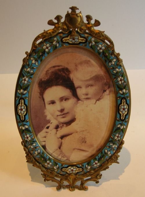 Antique French Ormolu & Champleve Photograph Frame - Cherub Mounts, C.1880