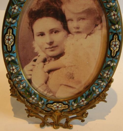 fig 1. Antique French Ormolu & Champleve Photograph Frame - Cherub Mounts, c.1880