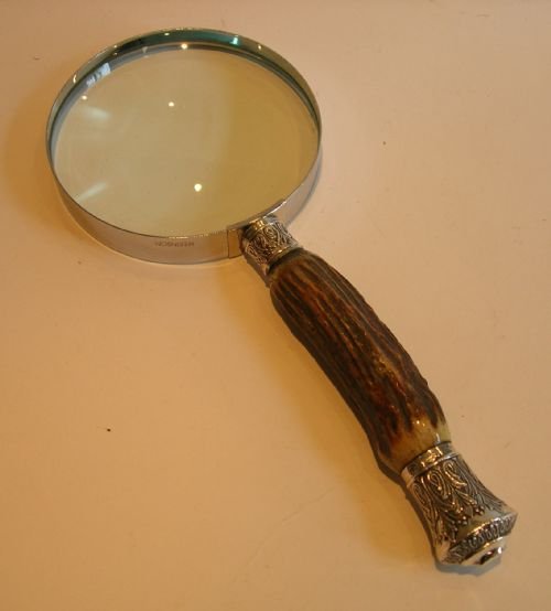 Large Antler Horn & Sterling Silver Handled Magnifying Glass - 1882