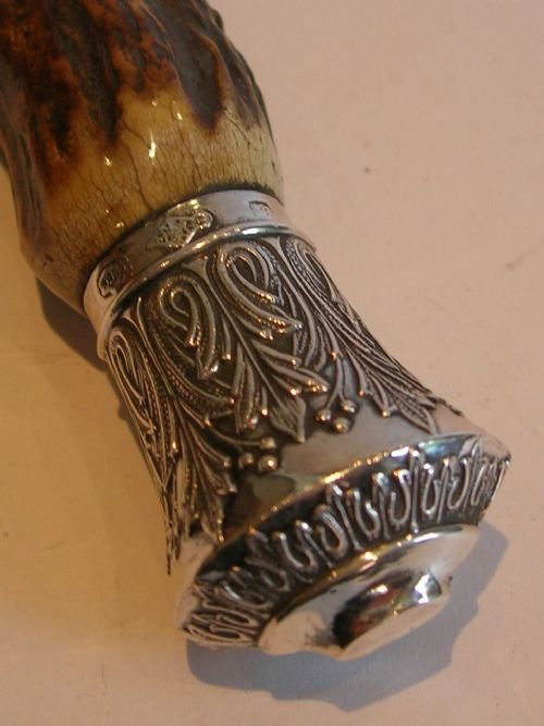 fig 1. Large Antler Horn & Sterling Silver Handled Magnifying Glass - 1882