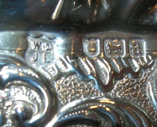 fig 1. Antique English Small Sterling Silver Tray - Cherubs & Animals - 1896