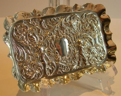 Antique English Small Sterling Silver Tray - Cherubs & Animals - 1896