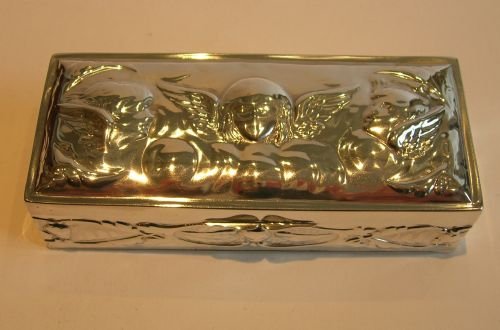 Antique English Sterling Silver Box by William Comyns - Winged Cherubs / Angels