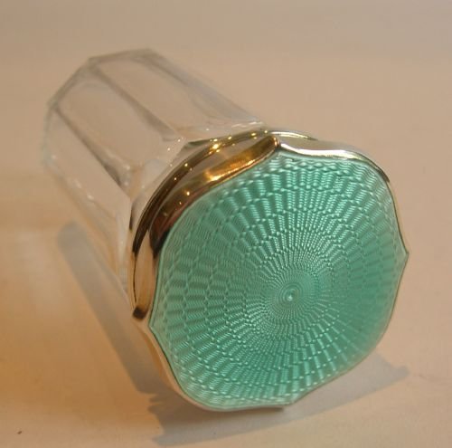 English Guilloche Enamel & Sterling Silver Lidded Vanity Jar - 1927