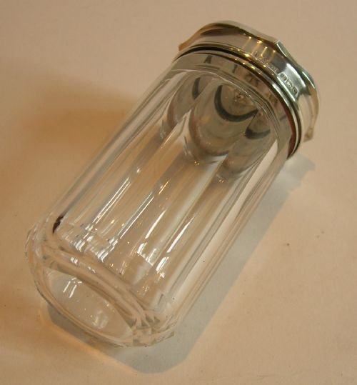 fig 1. English Guilloche Enamel & Sterling Silver Lidded Vanity Jar - 1927