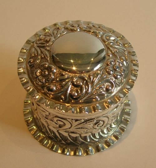 Antique English Sterling Silver Cylindrical Box - Art Nouveau - 1902