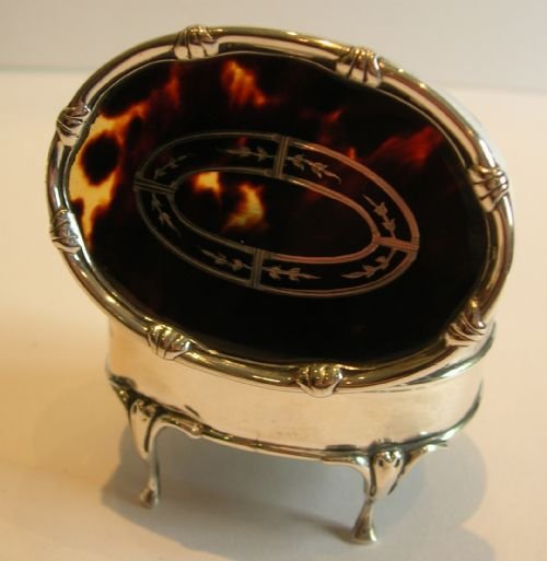 Stunning Small Jewelry Box - Antique English Sterling Silver & Tortoise Shell - 1906