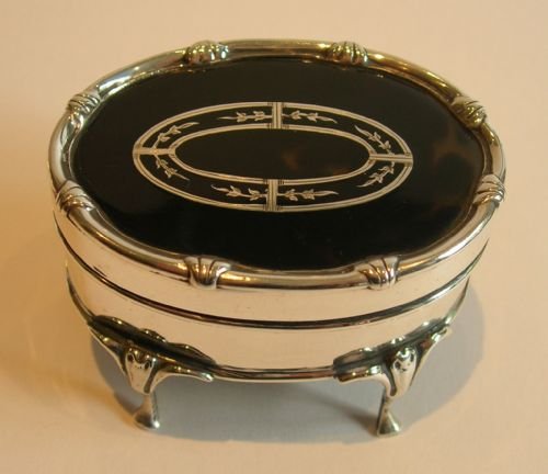 fig 1. Stunning Small Jewelry Box - Antique English Sterling Silver & Tortoise Shell - 1906