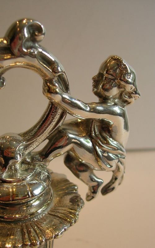 fig 1. Charming Antique French Silver Plated Candlesticks - Cherubs c.1880