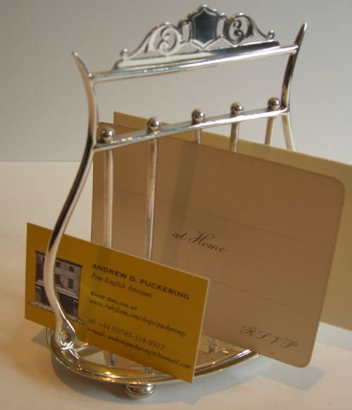 Victorian Lyre Shaped Silver Plated Letter / Note Holder C.1870