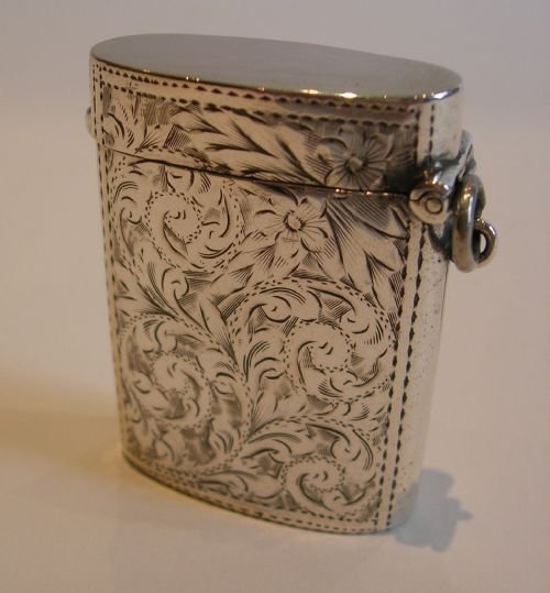 fig 1. Unusual Oval Antique English Sterling Silver Vesta - 1903