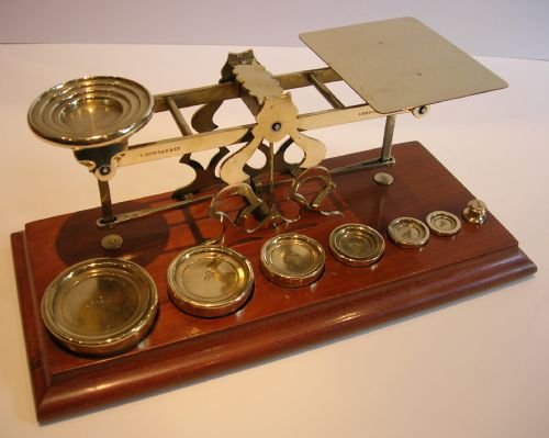 Large Antique English Mahogany & Brass Postal Scale - Sampson Mordan