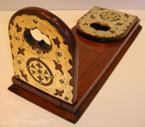 Antique English Walnut Expanding Book Slide - Brass Mounted C.1860
