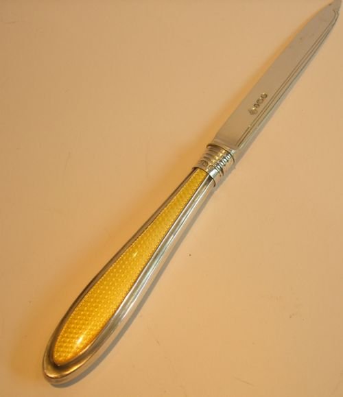 fig 1. Antique English Sterling Silver & Yellow Guilloche Enamel Letter Opener