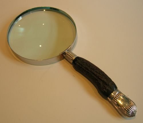 fig 1. Grand Antique English Antler Horn & Sterling Silver Magnifying Glass - 1891