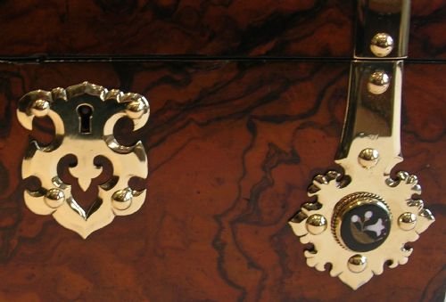 fig 2. Antique English Burl Walnut Jewellery Box - Brass & Pietra Dura Mounted c.1860