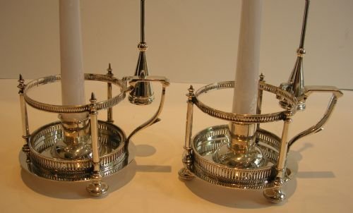 Unusual Antique English Silver Plated Chambersticks and Candle Snuffers C.1860