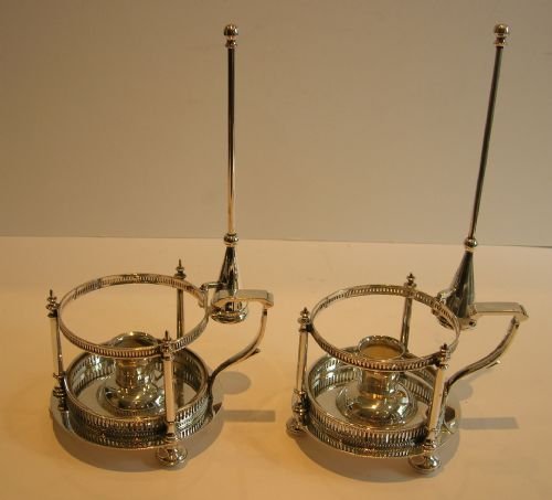 fig 1. Unusual Antique English Silver Plated Chambersticks and Candle Snuffers c.1860