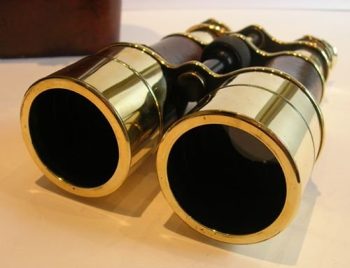 fig 1. Grand Large Pair Antique English Brass & Leather Binoculars - Ross, London