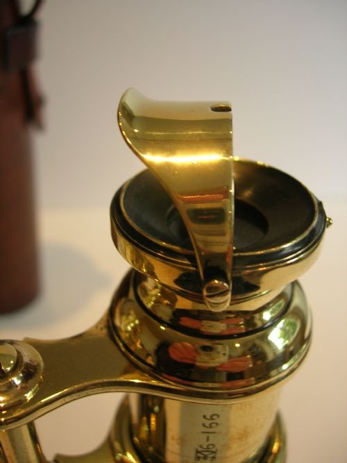 fig 2. Grand Large Pair Antique English Brass & Leather Binoculars - Ross, London