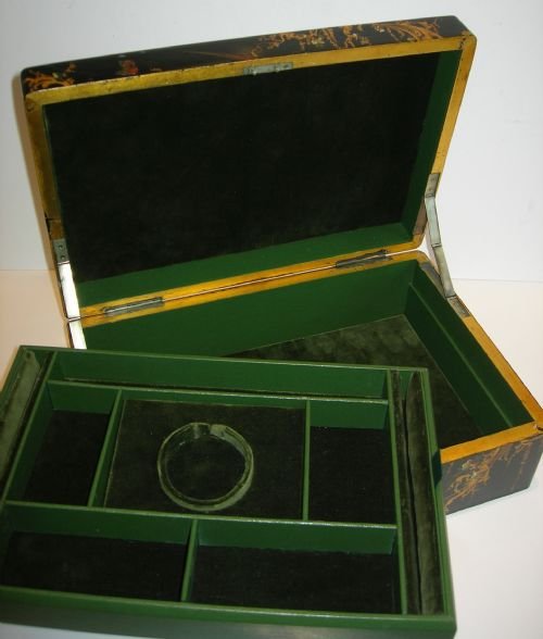 fig 1. Large Antique English Hand Painted Papier Mache Jewelry Box c.1870