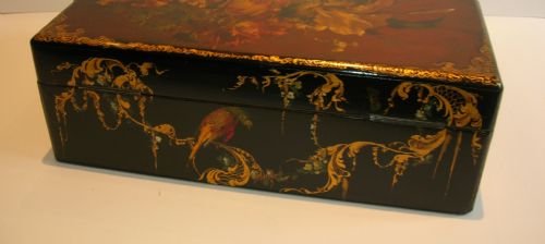 fig 2. Large Antique English Hand Painted Papier Mache Jewelry Box c.1870