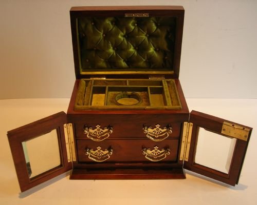 Stunning English Walnut Jewellery Box with Glazed Doors C.1900