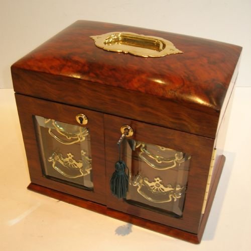 fig 1. Stunning English Walnut Jewellery Box With Glazed Doors c.1900