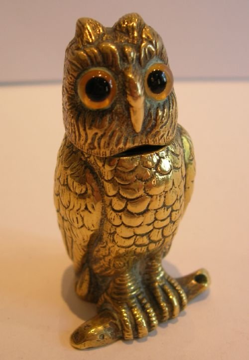 Antique English Figural Vesta / Go-to-bed with Original Glass Eyes C.1880